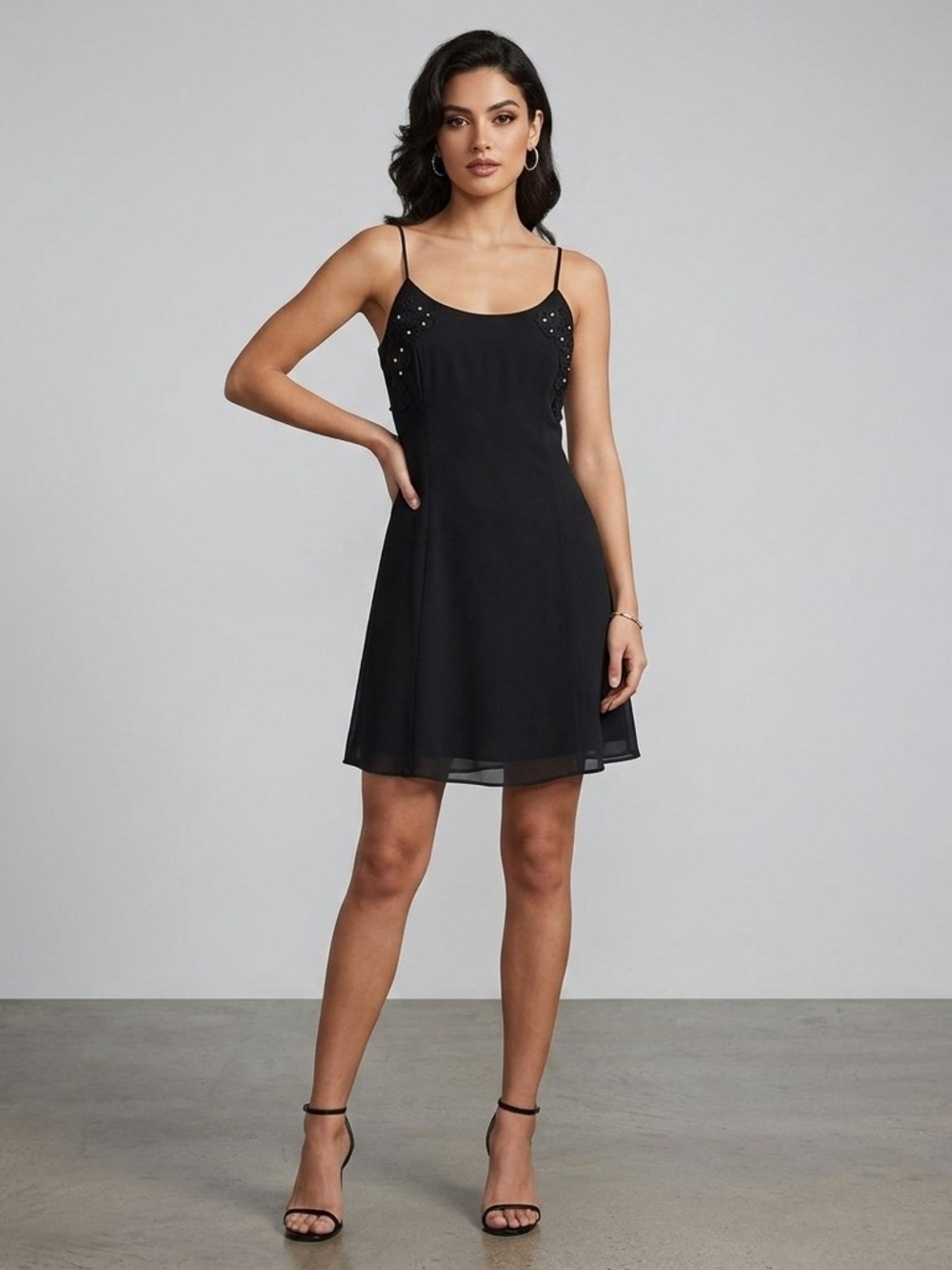 Forever 21 Black Spaghetti-Strap Mini Dress with Stud Detail